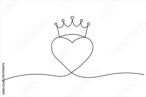 Heart Crown for Love and Royalty Continuous Line Art Drawing
