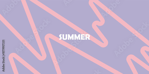 Set of summer covers with smooth abstract organic lines. Chaotic green, pink and violet hand-drawn looping lines on pastel background. Artistic design for banner or placard. Vector flat illustration