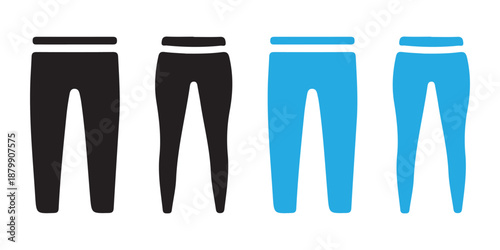 Pants Icons Set. Black and Blue Trousers, Leggings, Athletic Apparel Vector.