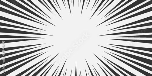 Background of radial lines for comic books. Manga speed frame, superhero action, explosion background. Black and white vector illustration