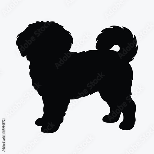 Silhouette of a fluffy dog isolated on white background, Vector, illustration