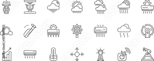 line icons of weather and air conditioning systems