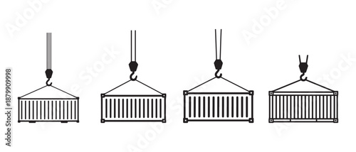 Shipping Container Being Lifted by Crane Hook in Port Logistics.