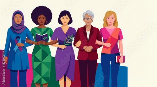 Diverse group of women standing together symbolizing unity and empowerment.