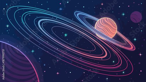 Vibrant planet with colorful rings in deep space