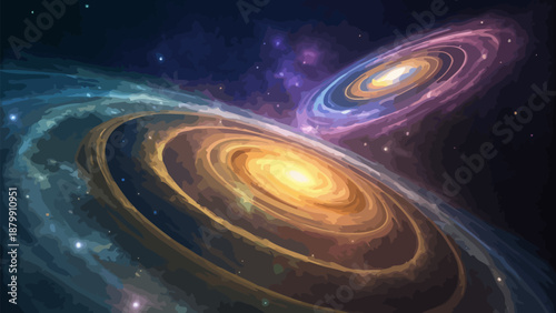 Vibrant galaxies swirling in deep space with stars and cosmic dust