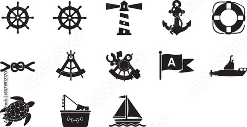 Nautical icons isolated on transparent background
