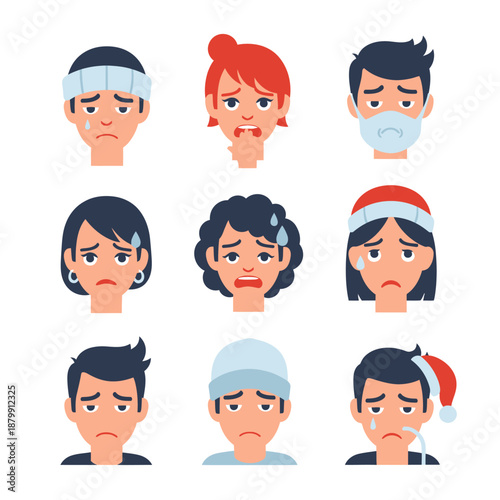 Cartoon Faces  sick emoticons with Various Facial Expressions.