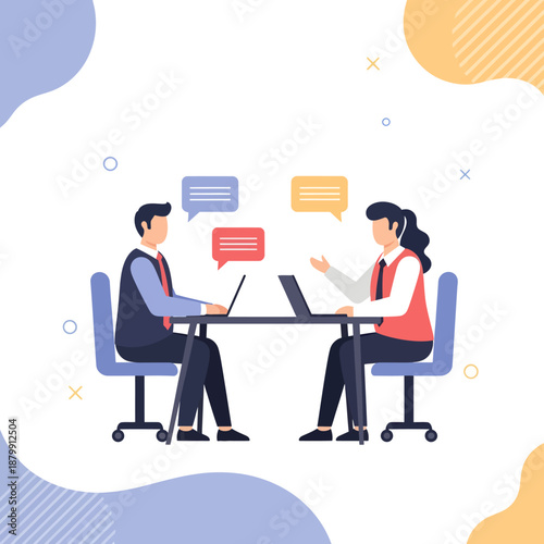 Two People Discussing Over Laptop and Documents.
