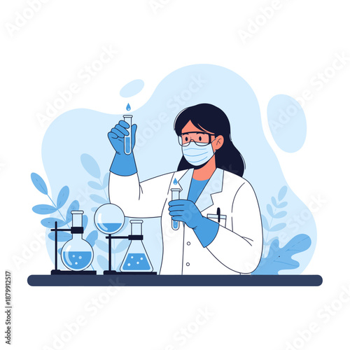 Female Scientist in Lab Coat Conducting Experiment.