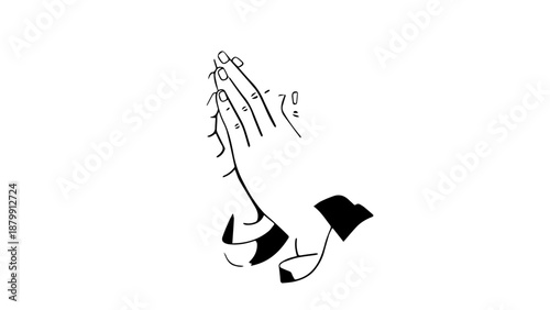 Minimalist silhouette of praying hands with shoes in a thoughtful, religious themed illustration.