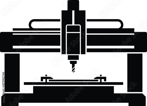 CNC Machine Silhouette Vector – Industrial Spindle and Worktable Illustration