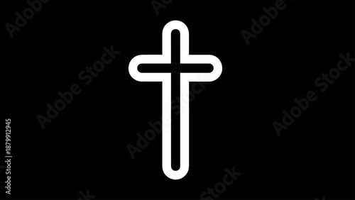 Minimalist white Christian cross on black background symbol of faith and spirituality.
