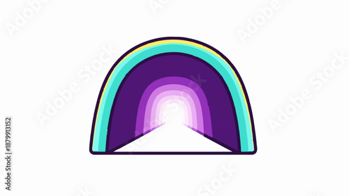A simplified colorful arched tunnel glowing with bright light at the end