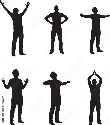 Men Breathing Deeply Relaxation Silhouette Vector Set