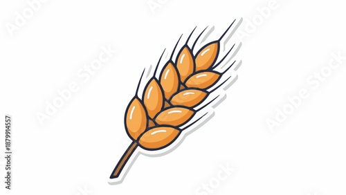 A single stylized golden wheat stalk with a dark outline and shadow
