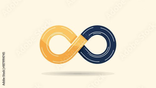 A stylized infinity symbol made of two interlocking segments in contrasting colors