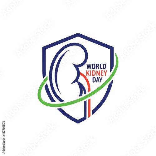 World Kidney Day Logo Shield with Kidney Illustration