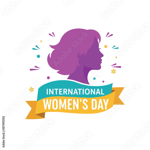International Women's Day Silhouette with Ribbon Banner