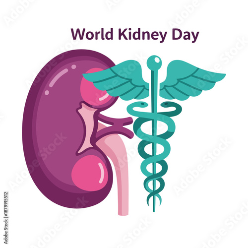 World Kidney Day Theme Kidney and Caduceus Symbol