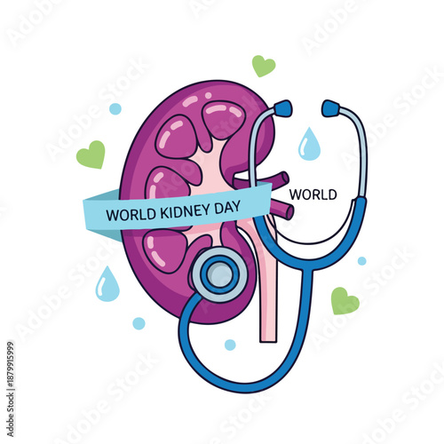 World Kidney Day Illustration with Kidney and Stethoscope