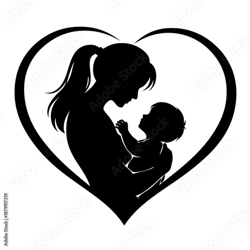 Mother and child in heart silhouette