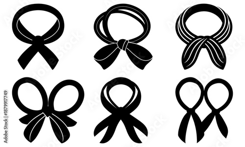 Six Black Ribbons with White Outlines on White Background