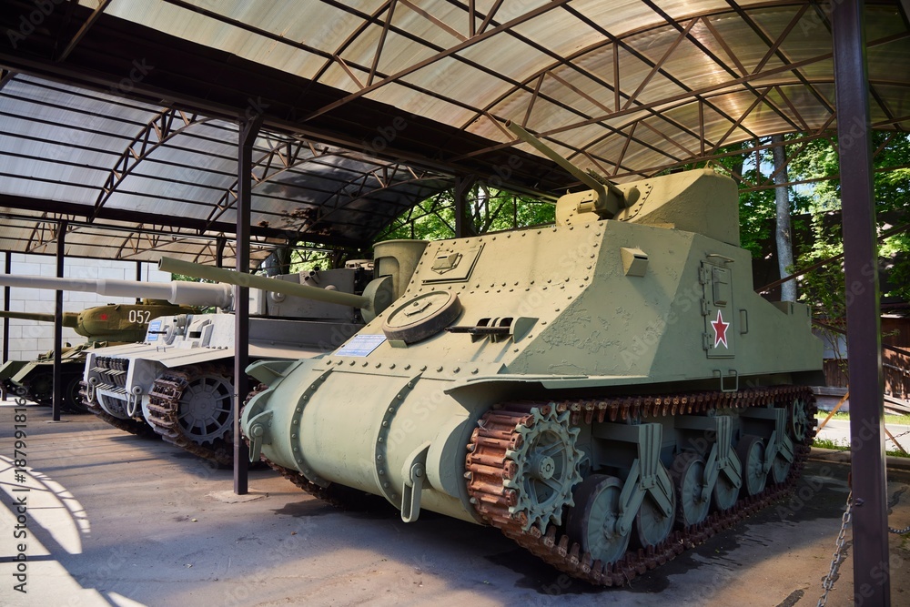 Fototapeta premium Moscow, Russia. - June 16, 2025: Mosfilm Film Concern, Museum. Military equipment for filming a movie