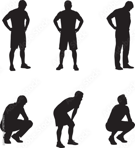 Men Recovering After Effort Fitness Silhouette Vector Set