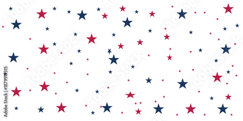 Stardust scatter  USA Flag Colors for 4th of July .Confetti Red Blue Stars. American Independence Day stars background. USA flag stars background. Star dust sprinkles for banners.