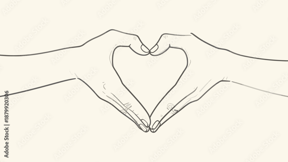 Obraz premium Minimalist Hand Drawn Sketch of Two Hands Forming a Heart Shape
