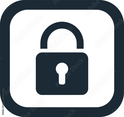 Unlocked padlock icon on white background with dark border, representing security and accessibility