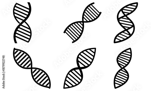 Five Black and White D N A Helix Symbols on White Background genetic science