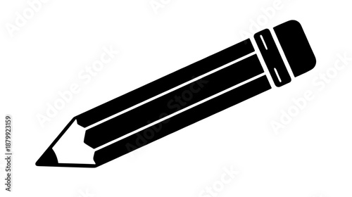 Minimalist pencil icon for drawing and education concepts in vector graphic design. Silhouette of a writing tool isolated on transparent background.
