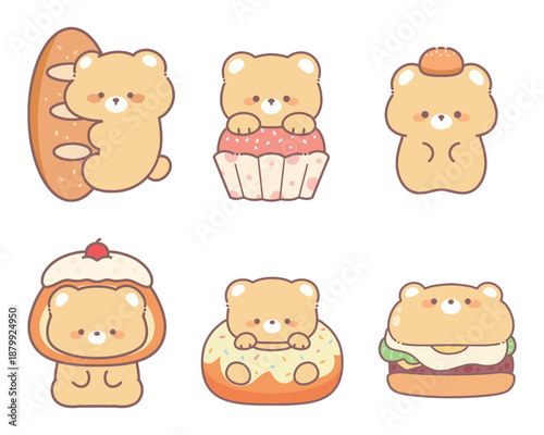 Adorable Bear Character Illustrations Set: Sweet Treats Edition