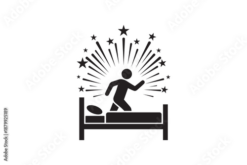 Person waking up from bed with high energy silhouette