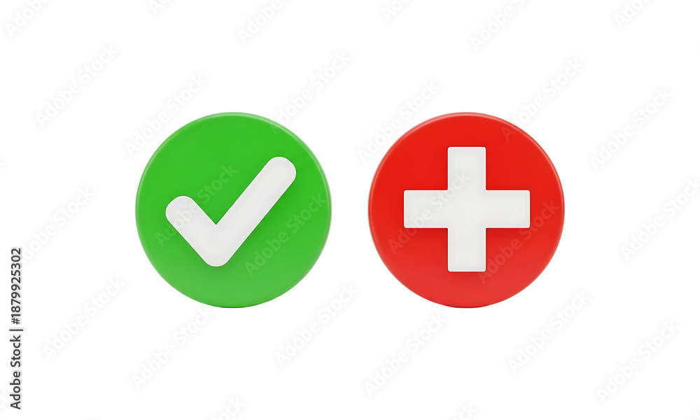 Fototapeta premium Green Check Mark And Red Cross Icons