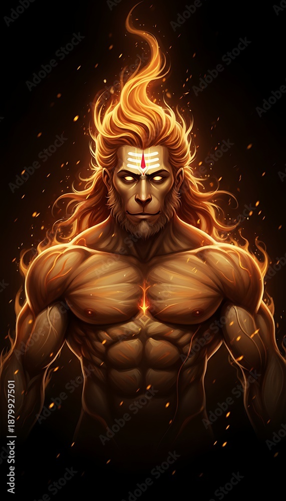 Fototapeta premium Sacred Glow: Lord Hanuman in Meditative Deep Repose
