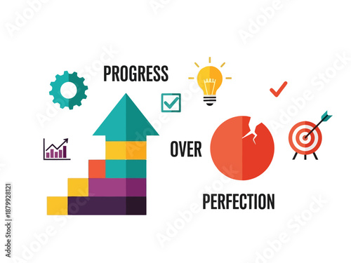 Visual Representation of Progress and Perfection with Growth Goals and Innovation Icons