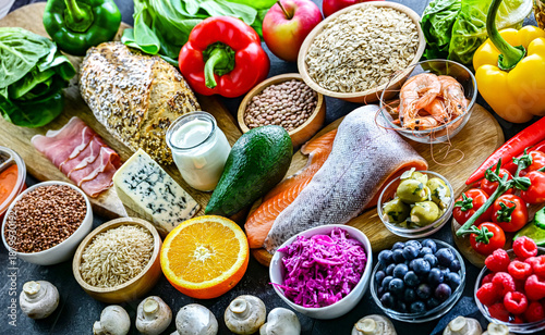 Wallpaper Mural Food products representing balanced diet Torontodigital.ca