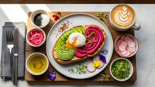 Wallpaper Mural Healthy Avocado Toast with Poached Egg and Beetroot Spread Torontodigital.ca