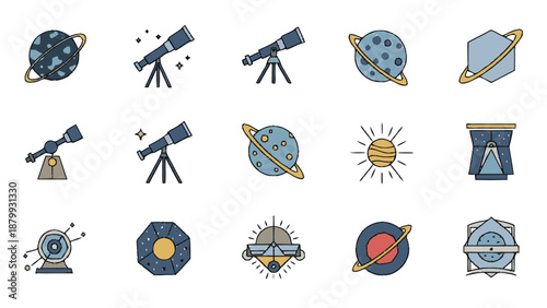 Collection of Space and Astronomy Icons for Science and Technology.