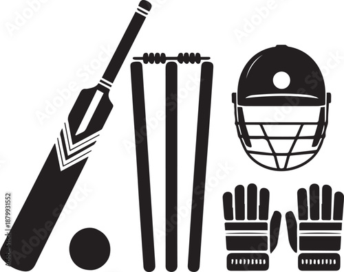 Black and white lacrosse equipment and helmet stick glove ball des