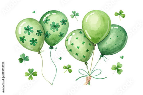 Lucky Green Balloon Watercolor, St. Patrick’s Day Party Element Illustration Isolated on White