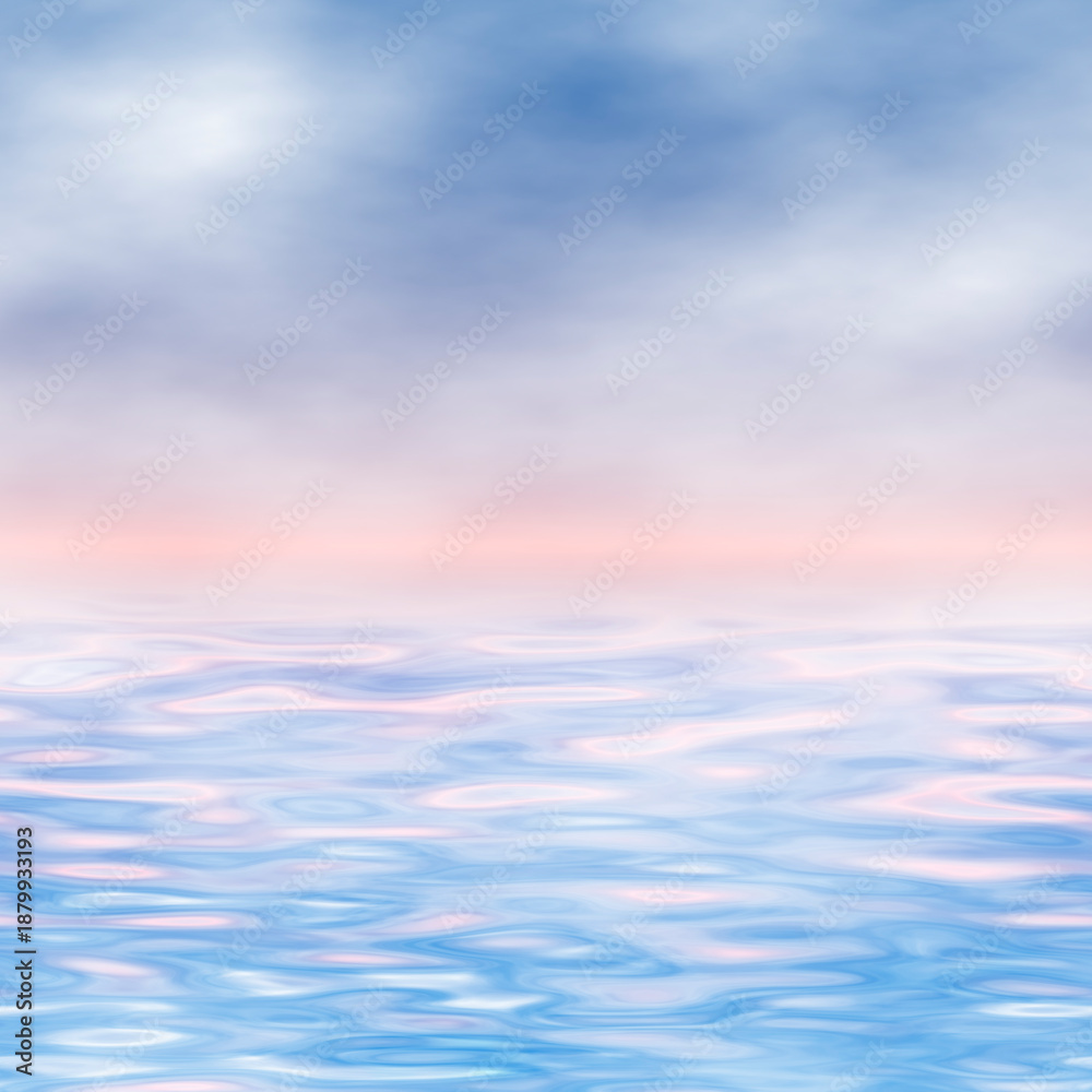 Obraz premium Blue wavy ocean, sky with white clouds. Wallpaper texture.