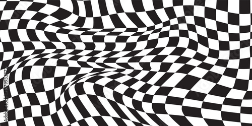 Wavy checkerboard visual distortion illusion. Chess board. Vector illustration.