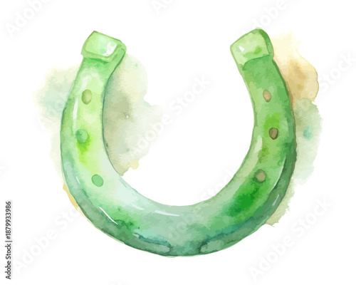 St. Patrick’s Day Lucky Horseshoe Watercolor, Irish Holiday Symbol Illustration Isolated on White