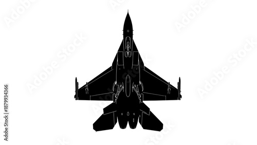 Modern fighter jet in sleek silhouette flying through sky