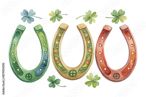 Lucky Horseshoe Watercolor Illustration, St. Patrick’s Day Symbol vector illustration Isolated on white background