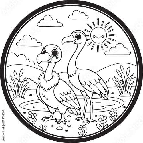 Vulture bird coloring book page design.